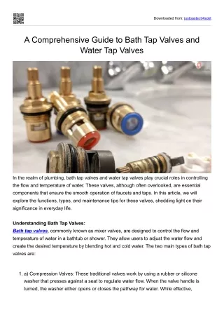 A Comprehensive Guide to Bath Tap Valves and Water Tap Valves