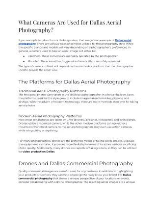 2023 - What Cameras Are Used for Dallas Aerial Photography