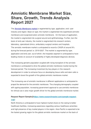 Amniotic Membrane Market Size, Share, Growth, Trends Analysis Report 2027