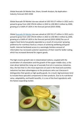 Global Avocado Oil Market Size