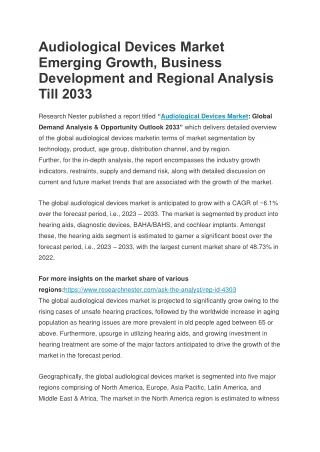 Audiological Devices Market Emerging Growth, Business Development and Regional