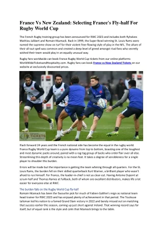 France Vs New Zealand Selecting France's Fly-half For Rugby World Cup