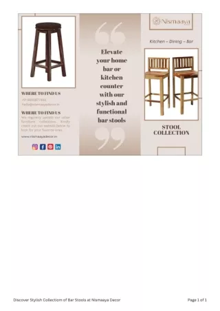 Discover Stylish Collectiom of Bar Stools at Nismaaya Decor