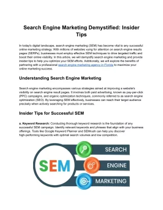 Search Engine Marketing Demystified: Insider Tips