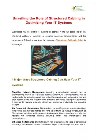 Unveiling the Role of Structured Cabling in Optimizing Your IT Systems