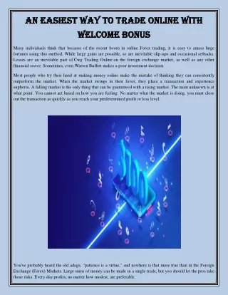 An Easiest Way to Trade Online with Welcome Bonus