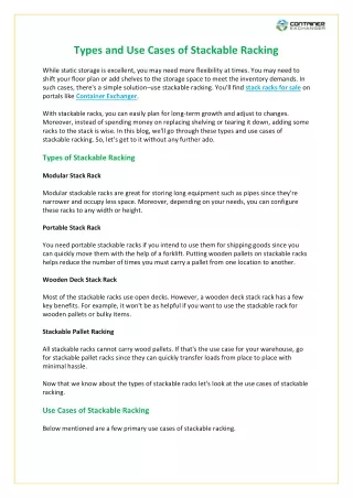 Types and Use Cases of Stackable Racking