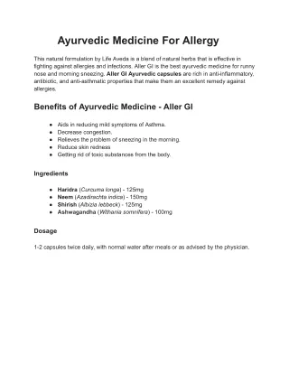 Ayurvedic Medicine For Allergy