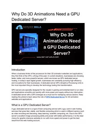 Why Do 3D Animations Need a GPU Dedicated Server_