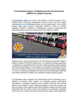 N. Chandrababu Naidu's Trailblazing Journey Revolutionizing APSRTC for a Better Tomorrow