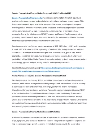 Exocrine Pancreatic Insufficiency Market Set to reach USD 3.75 billion by 2029