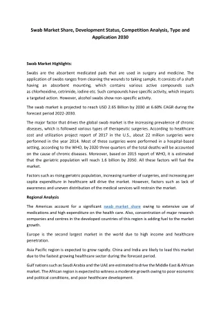 Swab Market Outlook, Global Demand Analysis, Size, Share & Opportunity Outlook