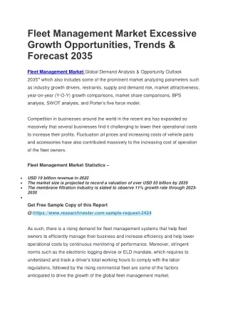 Fleet Management Market Excessive Growth Opportunities, Trends & Forecast 2035