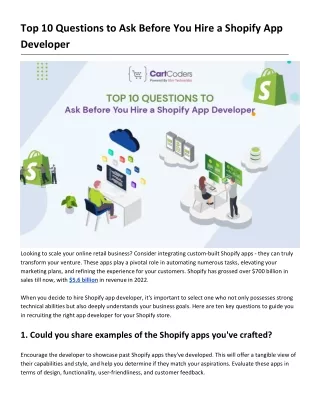 Top 10 Questions to Ask Before You Hire a Shopify App Developer