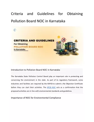 Criteria and Guidelines for Obtaining Pollution Board NOC in Karnataka