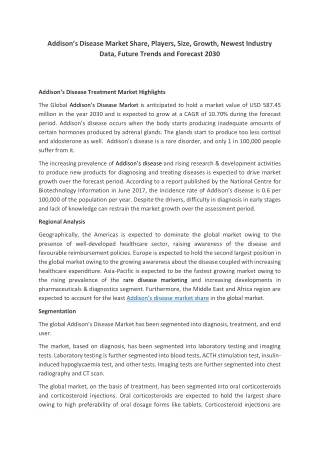 Addison’s Disease Market Size, Demands, Insights, Research and Forecast 2030