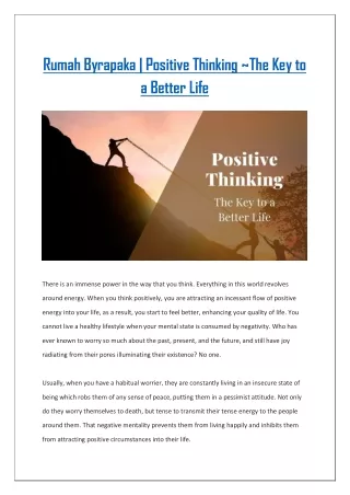 Rumah Byrapaka-Positive Thinking ~The Key to a Better Life