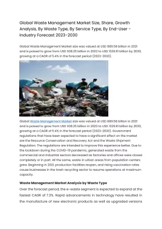 Global Waste Management Market Size, Share, Growth Analysis, By Waste Type, By S