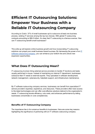 Empower Your Business with a Reliable IT Outsourcing Company