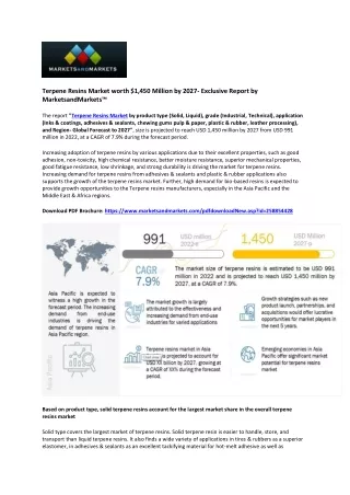 Terpene Resins Market Gaining Ground $1,450 Million by 2027