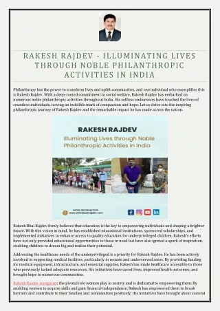 Rakesh Rajdev - Illuminating Lives through Noble Philanthropic Activities in India