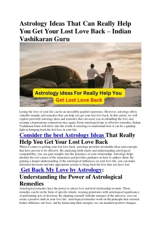 Astrology Ideas That Can Really Help You Get Your Lost Love Back – Indian Vashikaran Guru