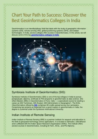 Chart Your Path to Success: Discover the Best Geoinformatics Colleges in India