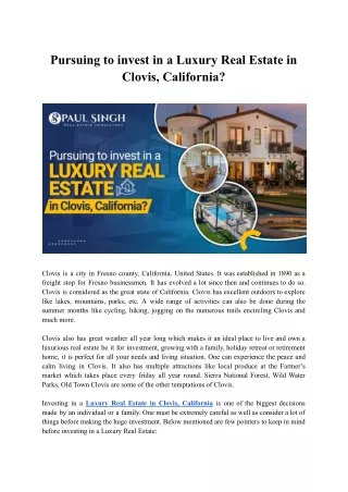 Pursuing to invest in a Luxury Real Estate in Clovis, California?