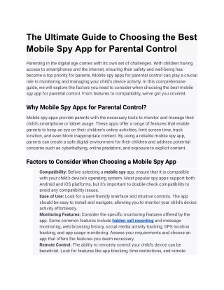 The Ultimate Guide to Choosing the Best Mobile Spy App for Parental Control