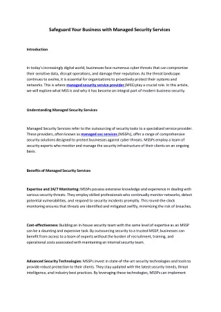 Safeguard Your Business with Managed Security Services