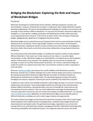 Bridging the Blockchain Exploring the Role and Impact of Blockchain Bridges