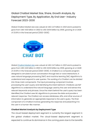 Global Chatbot Market Size, Share, Growth Analysis, By Deployment Type, By Appli