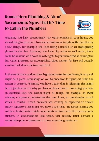 Rooter Hero Plumbing & Air of Sacramento Signs That It's Time to Call in the Plumbers