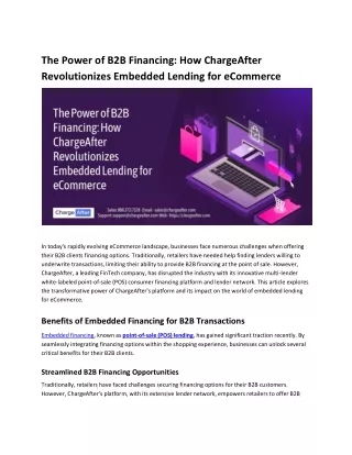 The Power of B2B Financing How ChargeAfter Revolutionizes Embedded Lending for eCommerce