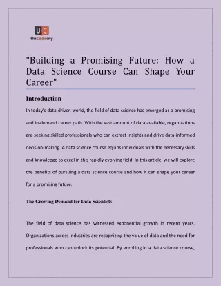 "Building a Promising Future: How a Data Science Course Can Shape Your Career"