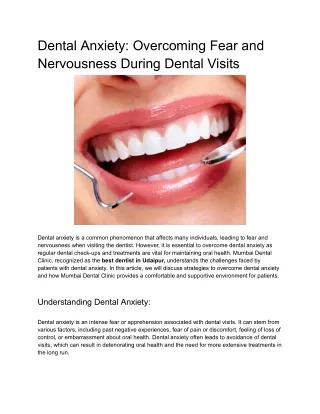Dental Anxiety_ Overcoming Fear and Nervousness During Dental Visits