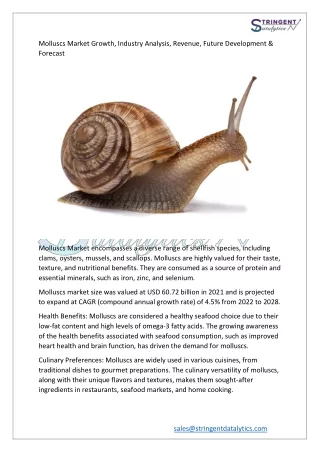 Molluscs Market Growth, Revenue, Future Development & Forecast