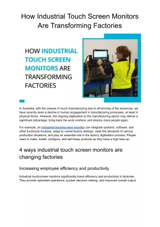 How Industrial Touch Screen Monitors Are Transforming Factories