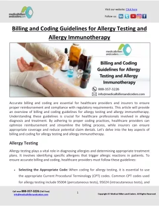 Billing and Coding Guidelines for Allergy Testing and Allergy Immunotherapy