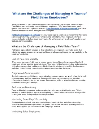 What are the Challenges of Managing A Team of Field Sales Employees