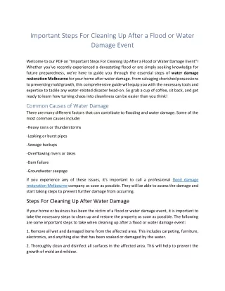 Important Steps For Cleaning Up After a Flood or Water Damage Event