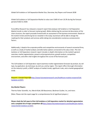 Cell Isolation or Cell Separation Market