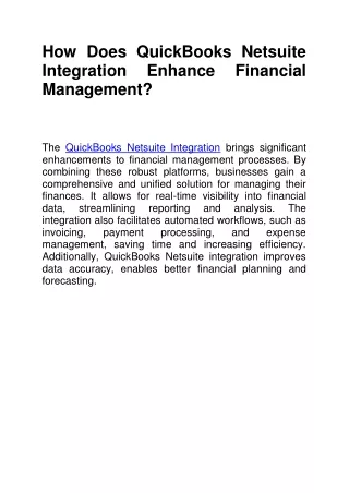 How Does QuickBooks Netsuite Integration Enhance Financial Management