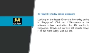 4d Result Live Today Online Singapore 126asia.com