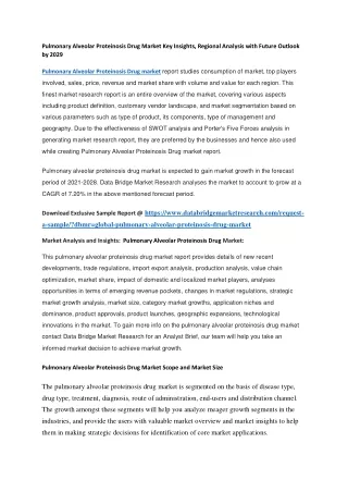 Pulmonary Alveolar Proteinosis Drug Market Key Insights, Regional Analysis with Future Outlook by 2029