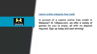 Casino Online Malaysia Free Credit 126asia.com