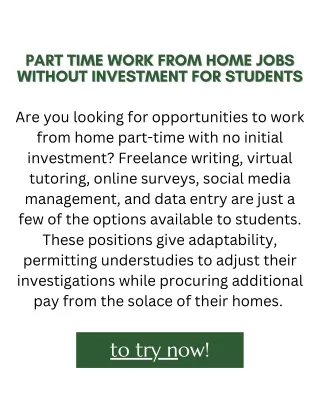 Part Time Work from Home Jobs Without Investment for Students