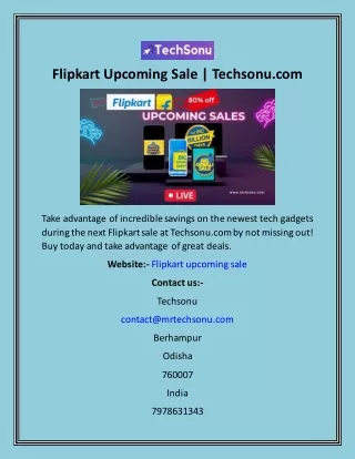 Flipkart Upcoming Sale  Techsonu