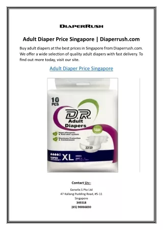 Adult Diaper Price Singapore | Diaperrush.com