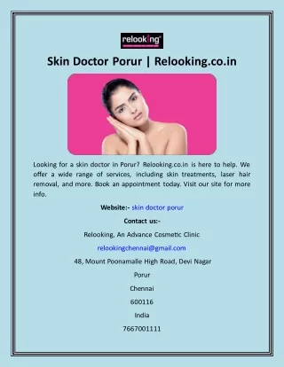 Skin Doctor Porur  Relooking.co.in